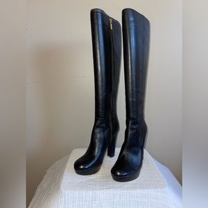 Michael Kors Lesly High Heel Platform Tall Black Leather Boots